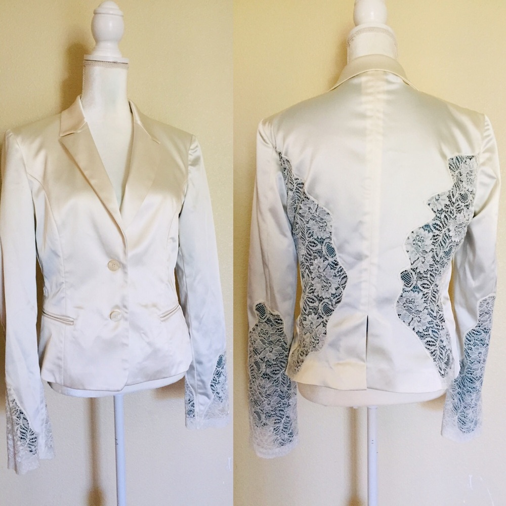 70’s Hippie Ivory Extra Wide-Long Sleeve Lace Blazer Jacket Evening Sports Coat